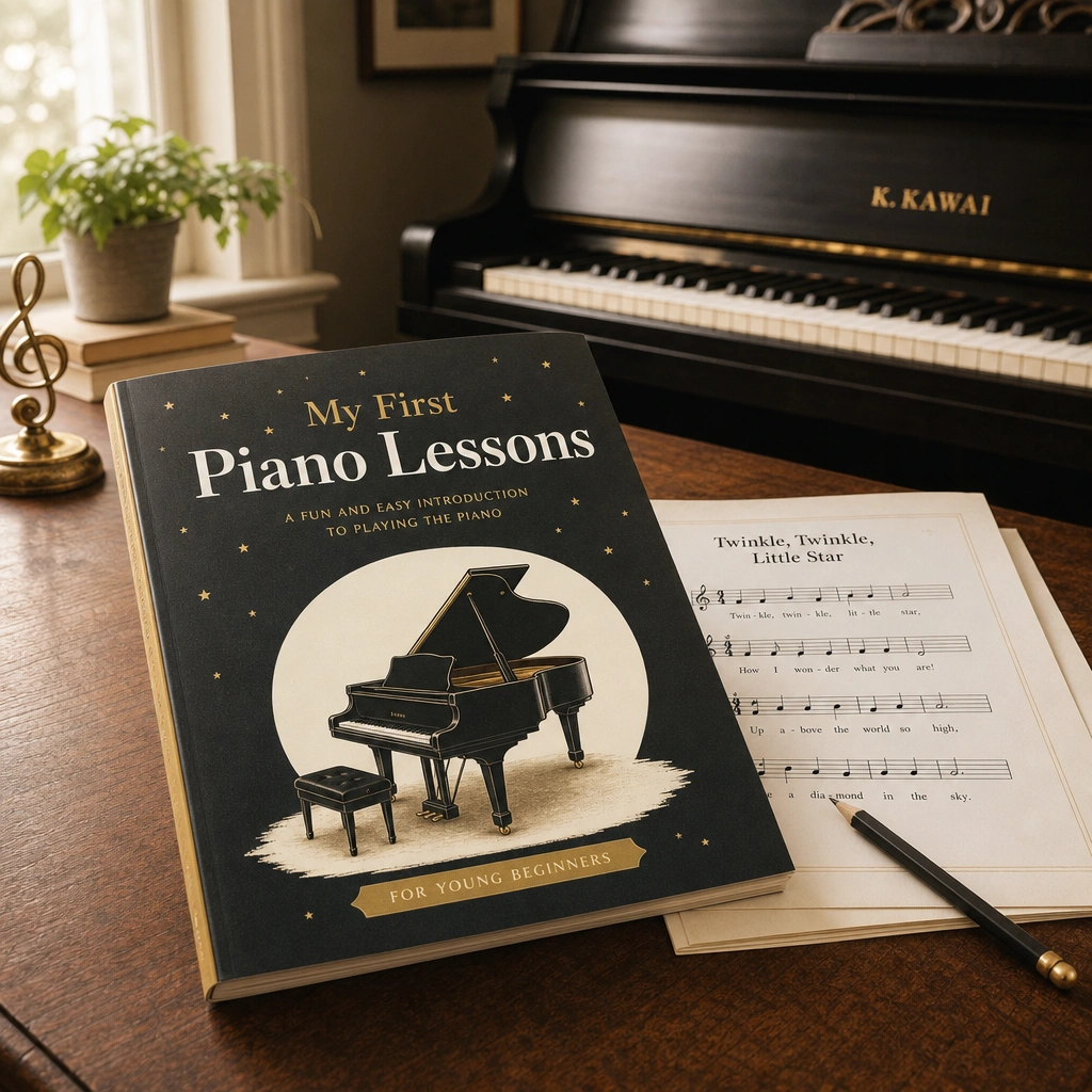 Sheet music and lesson materials showing benefits of piano lessons for kids