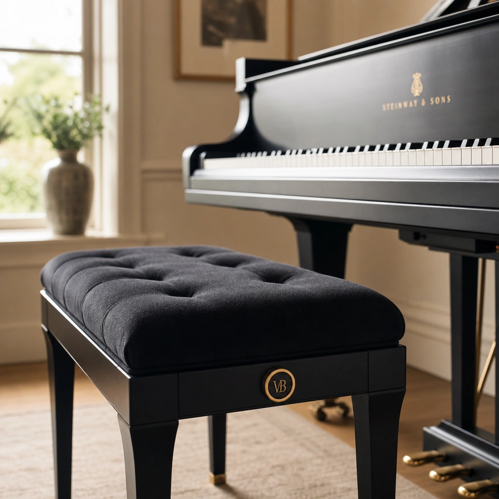 Empty piano bench in a home studio representing children's music education