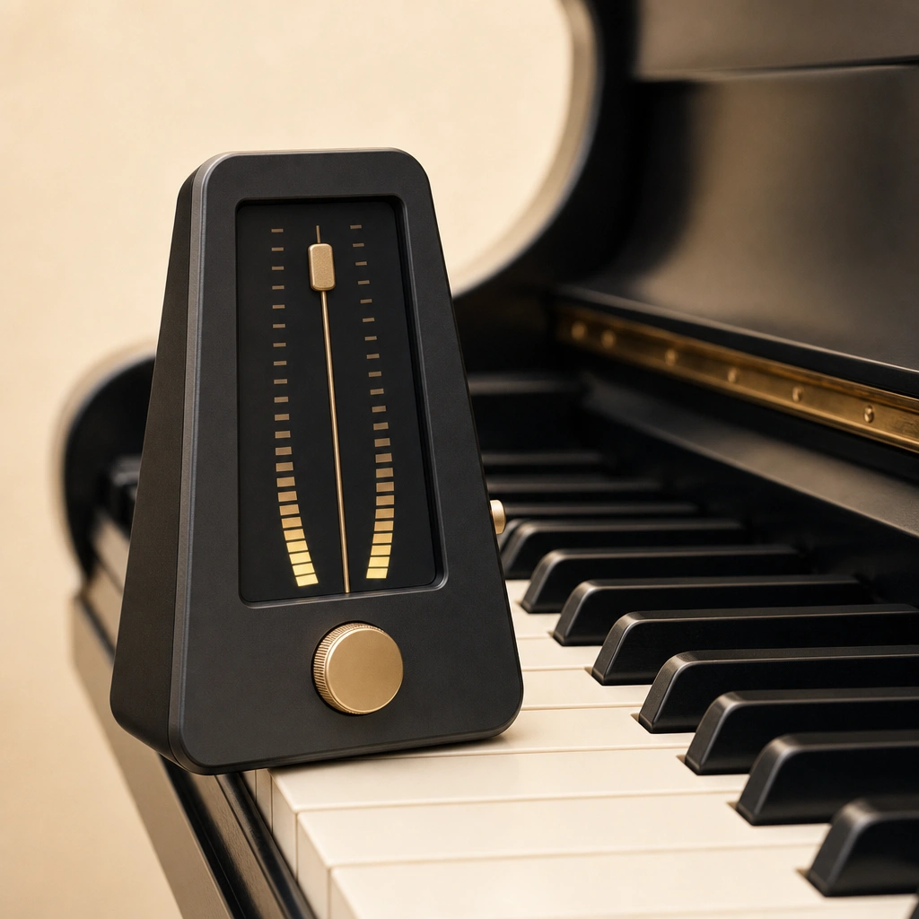 Digital metronome on piano keys showing how to use a metronome piano techniques