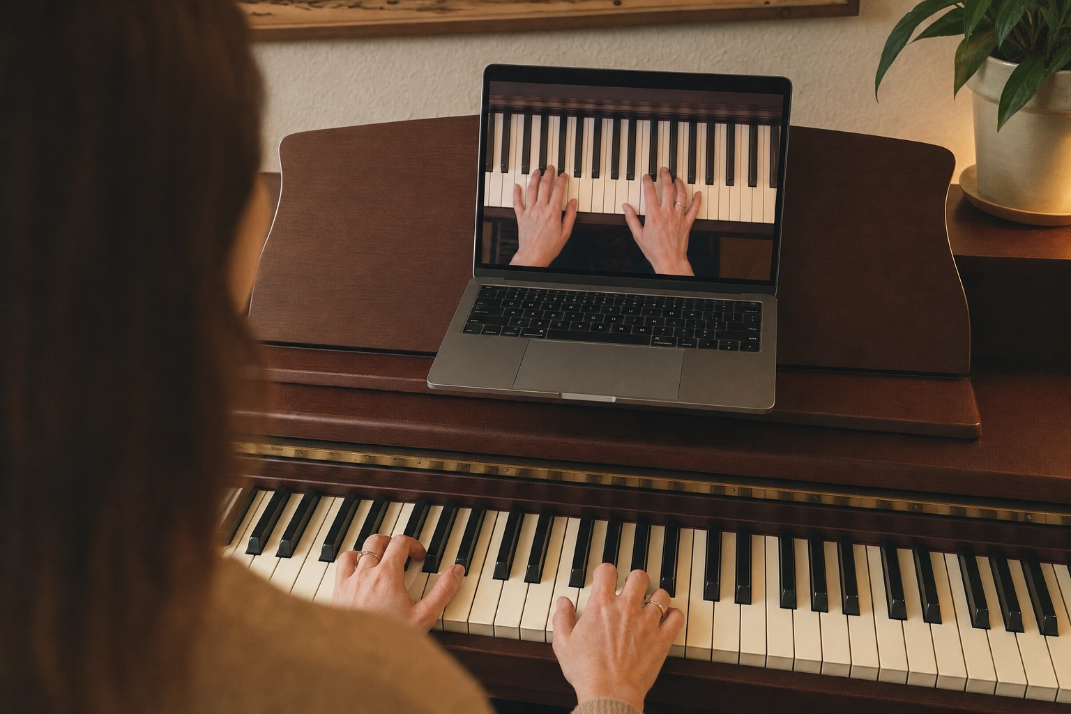 Following a Weaver Music video course at the keyboard