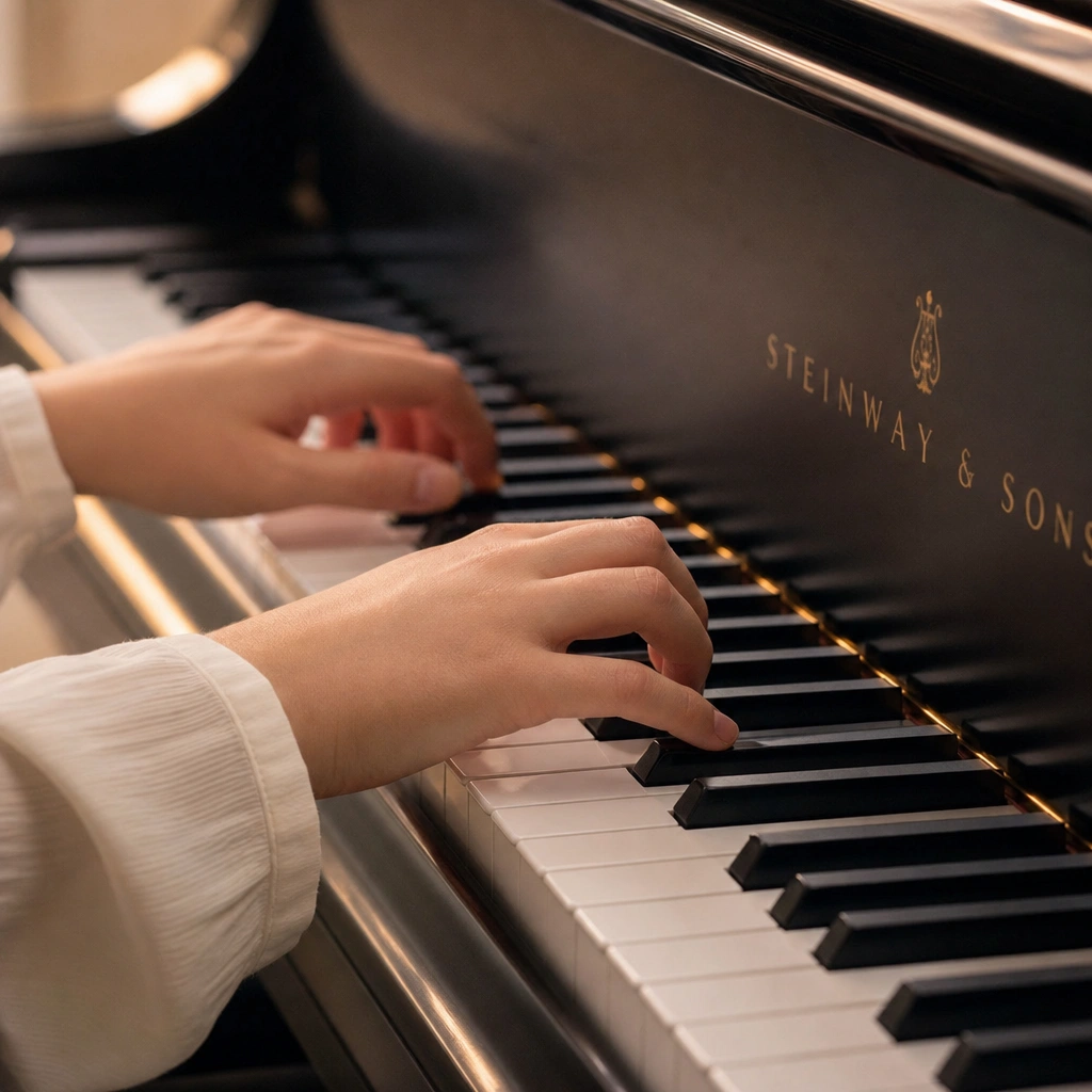 Proper hand position on piano keys during beginner lesson