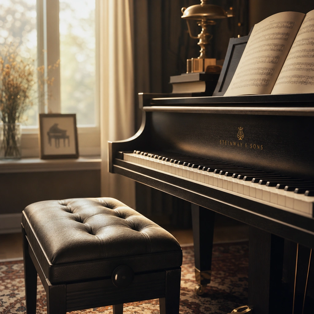 Empty piano bench in welcoming studio space for dedicated sight reading practice sessions
