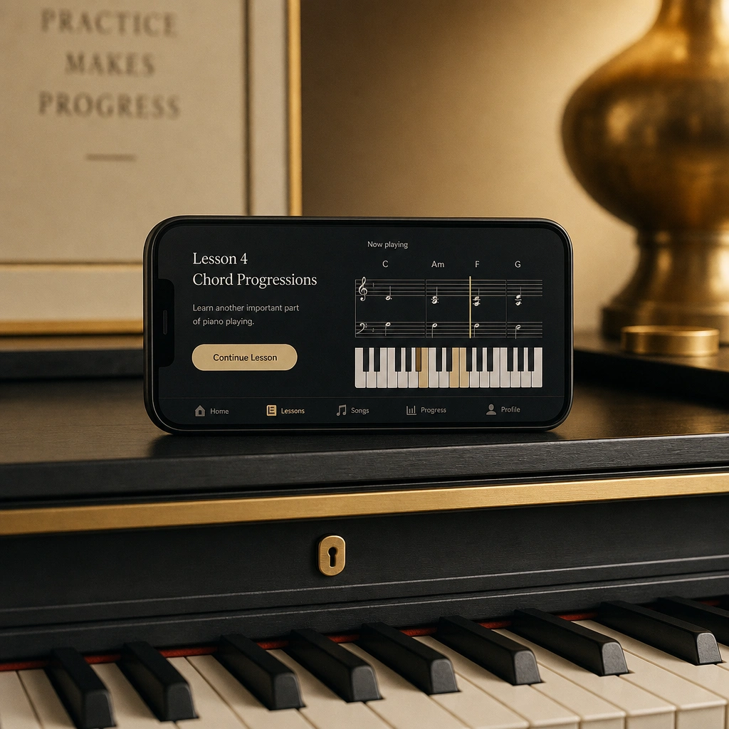 Piano app on smartphone showing piano lessons vs piano apps comparison