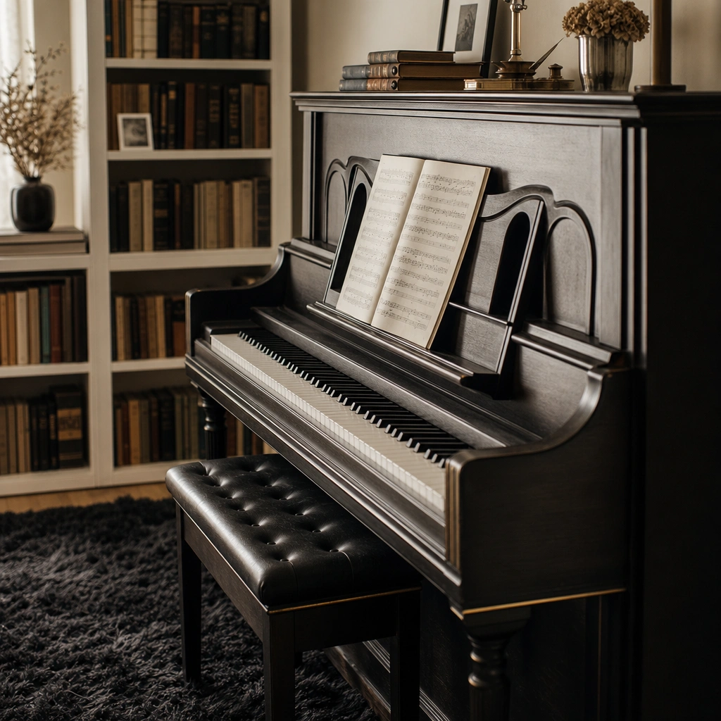 Acoustic piano with practice mute setup for apartment piano practice