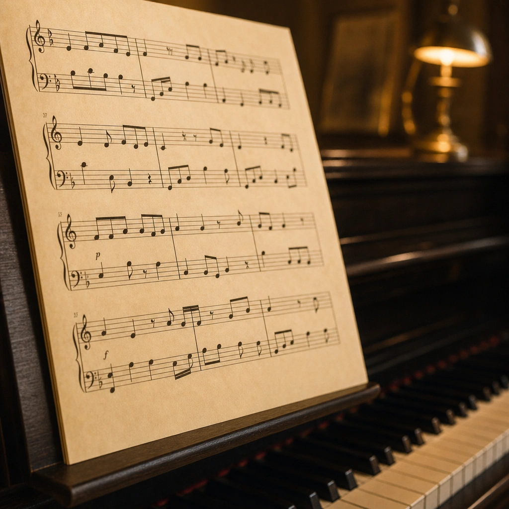 Sheet music showing note values used to count rhythm piano style