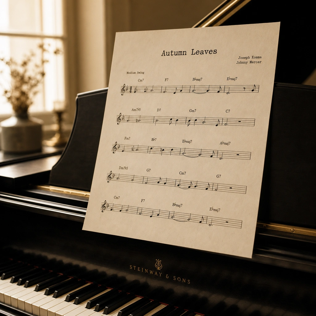Close-up of chord symbols written above a melody line, showing how to read chord symbols piano students use on a lead sheet