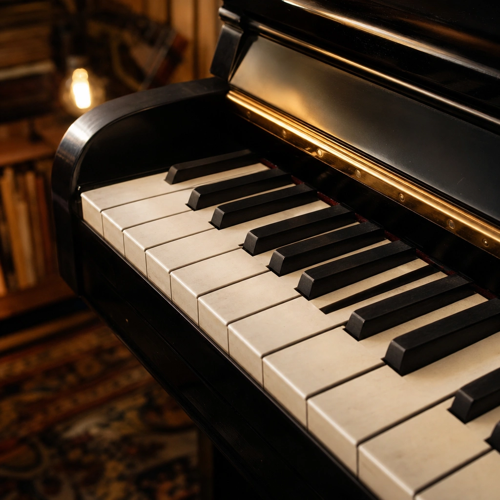 Close-up of piano keys illustrating octave spacing relevant to playing piano with small hands